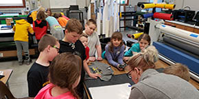 4th grade students work in the Warrior Innovation Center, Waupun